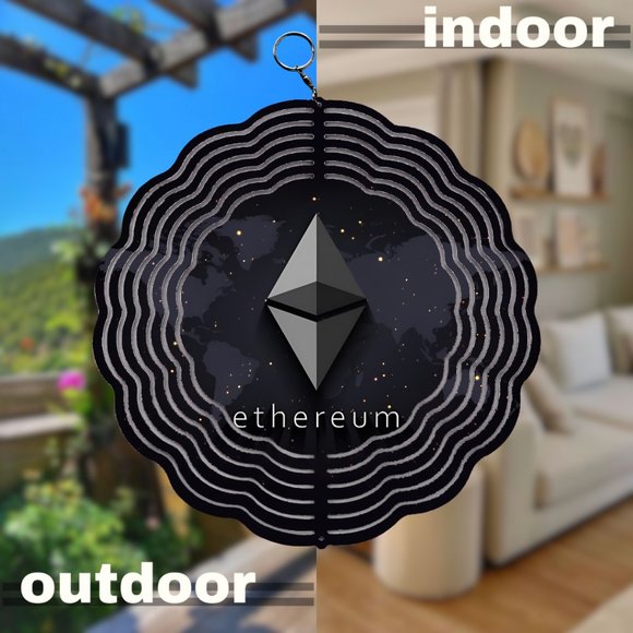 Ethereum World Map Bitcoin Digital Currency Logo Design Wind Spinner - Picture 3 of 3